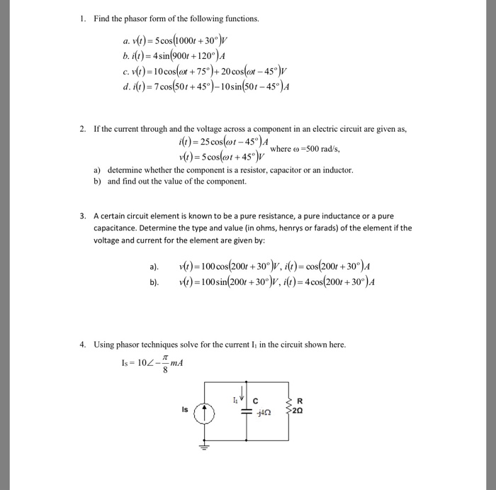 Find the phasor form of the following functions