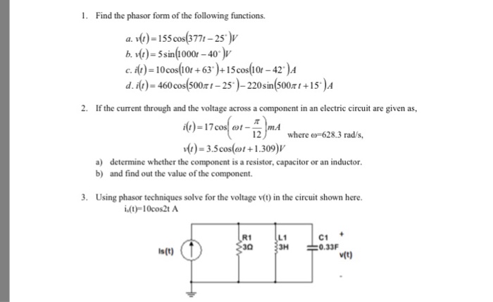 Find the phasor form of the following functions